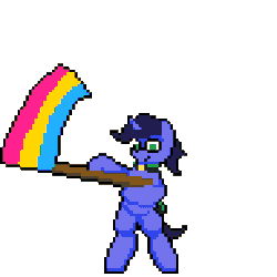 Size: 384x384 | Tagged: safe, artist:bitassembly, imported from derpibooru, oc, oc only, oc:deep delver, unicorn, animated, cape, clothes, female, gif, glasses, mare, pansexual pride flag, pixel art, pride, pride flag, simple background, transparent background