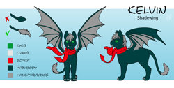 Size: 2000x1004 | Tagged: safe, artist:princess d, imported from derpibooru, oc, oc only, oc:kelvin, original species, clothes, multiple views, reference sheet, scarf, shadewing