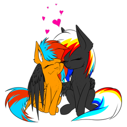 Size: 1000x1000 | Tagged: safe, artist:darky_wings, imported from derpibooru, oc, oc only, oc:darky wings, oc:kaspar, pegasus, pony, derpibooru community collaboration, 2021 community collab, eyes closed, female, heart, hug, love, simple background, sitting, transparent background, winghug