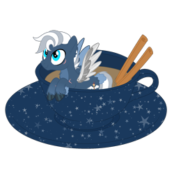 Size: 1700x1700 | Tagged: safe, artist:katelynleeann42, imported from derpibooru, oc, oc:baron, pegasus, pony, amputee, artificial wings, augmented, cup, cup of pony, male, micro, prosthetic limb, prosthetic wing, prosthetics, simple background, solo, stallion, transparent background, wings