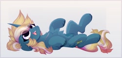 Size: 1824x876 | Tagged: safe, artist:little-sketches, artist:php146, imported from derpibooru, oc, oc only, oc:maple parapet, pony, unicorn, chest fluff, female, lying down, mare, on back, solo