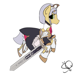 Size: 1000x1000 | Tagged: safe, artist:scarlet-quiver, imported from derpibooru, earth pony, pony, armor, clothes, favonius greatsword (genshin impact), genshin impact, noelle (genshin impact), simple background, skirt, solo, sword, transparent background, weapon