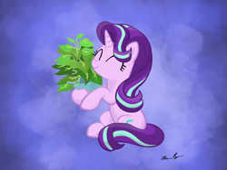 Size: 2048x1536 | Tagged: safe, artist:allisonpopick, artist:robots-art, imported from derpibooru, phyllis, starlight glimmer, pony, unicorn, cargo ship, cute, female, glimmerbetes, hug, mare, phylliglimmer, phyllisbetes, potted plant, shipping, solo