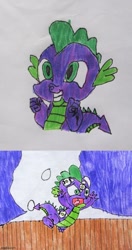 Size: 500x944 | Tagged: safe, artist:and now... a derpibooru user, artist:spikeabuser, imported from derpibooru, spike, dragon, horse play, it ain't easy being breezies, abuse, broken eggs, drawing, egg, scene interpretation, solo, spikeabuse