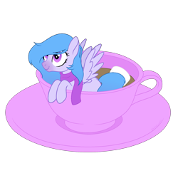 Size: 1700x1700 | Tagged: safe, artist:katelynleeann42, imported from derpibooru, oc, oc only, oc:sniffles, pegasus, pony, clothes, cup, cup of pony, female, mare, micro, scarf, simple background, solo, transparent background