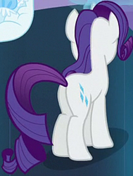 Size: 320x424 | Tagged: safe, imported from derpibooru, screencap, rarity, pony, unicorn, canterlot boutique, butt, cropped, female, mare, plot, rearity, solo