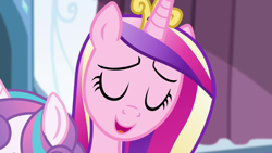 Size: 1280x720 | Tagged: safe, imported from derpibooru, screencap, princess cadance, princess flurry heart, alicorn, pony, the crystalling, eyes closed, female, mare, smiling, solo focus
