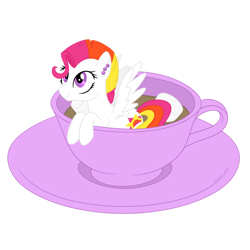 Size: 1280x1280 | Tagged: safe, artist:katelynleeann42, imported from derpibooru, oc, oc only, oc:sunrise, pegasus, pony, cup, cup of pony, female, mare, micro, simple background, solo, transparent background