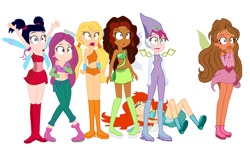 Size: 1524x912 | Tagged: safe, artist:evergreen2024, artist:polymercorgi, imported from derpibooru, fairy, human, equestria girls, aisha, barely eqg related, base used, bloom (winx club), bodysuit, boots, clothes, crossover, equestria girls style, equestria girls-ified, faded, fairies, fairies are magic, fairy wings, fingerless gloves, flora (winx club), gloves, high heel boots, high heels, layla, magic winx, musa, pink dress, pink shoes, rainbow s.r.l, red dress, red shoes, roxy (winx club), shocked, shoes, stella (winx club), tecna, wings, winx, winx club