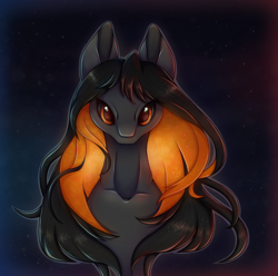 Size: 1000x990 | Tagged: safe, artist:saltyvity, imported from derpibooru, oc, oc only, black hole pony, pony, black hole, colored pupils, ethereal mane, female, glowing, glowing mane, looking at you, mare, night, ponified, solo, space, starry background, starry eyes, starry mane, stars, wingding eyes