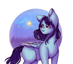 Size: 800x700 | Tagged: safe, artist:saltyvity, imported from derpibooru, oc, oc only, pegasus, pony, female, forest, mare, night, open mouth, smiling, solo, stars