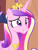 Size: 996x1303 | Tagged: safe, imported from derpibooru, screencap, princess cadance, twilight sparkle, alicorn, pony, three's a crowd, awkward smile, cropped, crown, female, golden oaks library, jewelry, mare, regalia, smiling, solo, solo focus