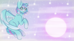 Size: 1920x1080 | Tagged: safe, artist:saltyvity, imported from derpibooru, oc, oc only, alicorn, pony, female, flying, mare, moon, solo, stars, tongue out, wings