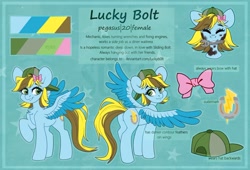 Size: 1024x695 | Tagged: safe, artist:sugarstar, imported from derpibooru, oc, oc only, oc:lucky bolt, pegasus, pony, butt, hat, plot, reference sheet, solo, wrench