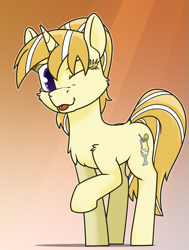 Size: 2421x3206 | Tagged: safe, artist:dacaoo, imported from derpibooru, oc, oc only, pony, unicorn, commission, one eye closed, one hoof raised, raised hoof, simple background, solo, tongue out