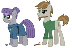 Size: 1280x859 | Tagged: safe, artist:aleximusprime, imported from derpibooru, boulder (pet), maud pie, mudbriar, twiggy (pet), flurry heart's story, alternate hairstyle, beard, boulder (g4), clothes, different hairstyle, facial hair, female, frock coat, future, glasses, hair bun, husband and wife, jewelry, male, married couple, necklace, older, rock, shirt, simple background, stick, sticks and stones, transparent background, twig, twiggy