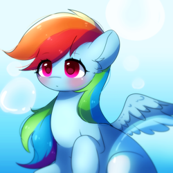 Size: 1000x1000 | Tagged: safe, artist:dddreamdraw, imported from derpibooru, rainbow dash, pegasus, blushing, cute, dashabetes, ear fluff, solo