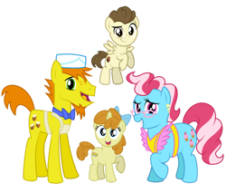 Size: 1280x1089 | Tagged: safe, artist:aleximusprime, imported from derpibooru, carrot cake, cup cake, pound cake, pumpkin cake, earth pony, pegasus, unicorn, flurry heart's story, apron, bow, brother and sister, cake family, clothes, colt, ear piercing, earring, family, family photo, female, filly, freckles, glasses, husband and wife, ice cream hat, jewelry, male, mare, married couple, older, older pound cake, older pumpkin cake, parent:carrot cake, parent:cup cake, piercing, siblings, simple background, stallion, the cakes, transparent background