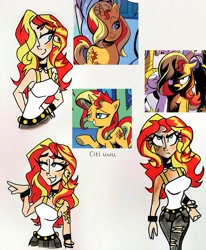 Size: 2510x3049 | Tagged: safe, artist:citi, idw, imported from derpibooru, sunset shimmer, human, pony, unicorn, equestria girls, spoiler:comicannual2013, choker, cutie mark on human, humanized, scene interpretation