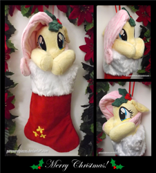 Size: 1725x1904 | Tagged: safe, artist:peruserofpieces, imported from derpibooru, fluttershy, pegasus, pony, christmas, christmas stocking, cute, female, garland, hnnng, holiday, holly, looking at you, mare, plushie, shy, shyabetes, solo