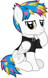 Size: 770x1256 | Tagged: safe, artist:lightningbolt, derpibooru exclusive, imported from derpibooru, pegasus, pony, .svg available, awsten knight, clothes, dyed mane, dyed tail, feathered wings, folded wings, frown, heart, heterochromia, horseshoes, jewelry, male, necklace, ponified, raised hoof, shirt, show accurate, simple background, sitting, solo, stallion, svg, t-shirt, transparent background, vector, waterparks, wings