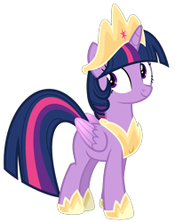 Size: 1793x2280 | Tagged: safe, artist:whiteplumage233, imported from derpibooru, twilight sparkle, alicorn, pony, crown, female, folded wings, hoof shoes, jewelry, looking back, mare, peytral, regalia, simple background, smiling, solo, transparent background, twilight sparkle (alicorn), vector, wings