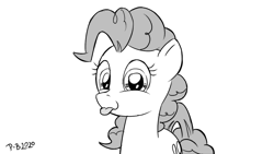 Size: 1200x675 | Tagged: safe, artist:pony-berserker, imported from derpibooru, pinkie pie, earth pony, pony, :p, cute, diapinkes, female, halftone, looking at you, mare, monochrome, pony-berserker's twitter sketches, solo, stippling, tongue out