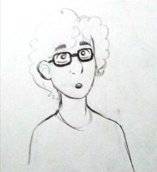 Size: 1817x1996 | Tagged: dead source, safe, artist:andressuperhell, artist:smol_andriusha, imported from derpibooru, cheese sandwich, human, :o, bust, clothes, glasses, humanized, lineart, male, monochrome, open mouth, solo, traditional art