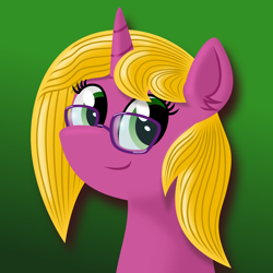 Size: 1492x1492 | Tagged: safe, artist:bryastar, imported from derpibooru, oc, oc only, oc:bright star, pony, unicorn, glasses, profile, simple background, smiling