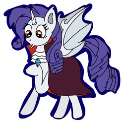 Size: 1448x1437 | Tagged: safe, artist:lowname, imported from derpibooru, rarity, bat pony, pony, :o, bat ponified, cape, clothes, female, heart eyes, mare, open mouth, race swap, raised hoof, raribat, simple background, solo, white background, wingding eyes