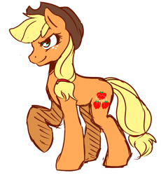 Size: 2331x2529 | Tagged: safe, artist:the-star-hunter, imported from derpibooru, applejack, earth pony, pony, eyelashes, female, freckles, hat, mare, raised hoof, simple background, smiling, solo, white background