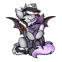 Size: 1240x1240 | Tagged: safe, artist:sugar morning, imported from derpibooru, oc, oc only, oc:sak, oc:stormdancer, bat pony, pony, vampire, vampony, bandana, bat pony oc, bat wings, couple, cute, female, happy, hug, jewelry, male, mare, married couple, sakancer, simple background, smiling, snuggling, stallion, tiara, transparent background, wing ring, wings