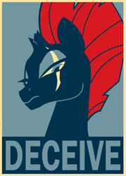 Size: 3213x4498 | Tagged: safe, artist:azdaracylius, tempest shadow, pony, unicorn, broken horn, bust, eye scar, female, hope poster, horn, lidded eyes, mare, portrait, poster, scar, solo