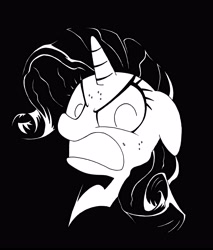 Size: 4376x5144 | Tagged: safe, artist:azdaracylius, rarity, unicorn, angry, black and white, female, floppy ears, frown, grayscale, gritted teeth, mare, messy mane, monochrome, solo