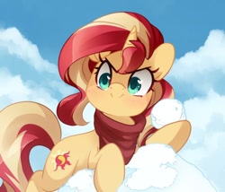 Size: 600x514 | Tagged: safe, artist:loyaldis, imported from derpibooru, sunset shimmer, pony, unicorn, cute, female, mare, shimmerbetes, snow, snowball, solo