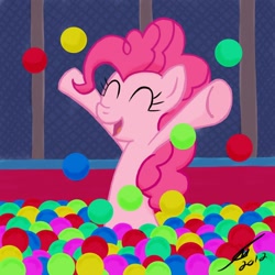 Size: 900x900 | Tagged: safe, artist:template93, imported from derpibooru, pinkie pie, earth pony, pony, ball pit, cute, eyes closed, female, mare, smiling, solo