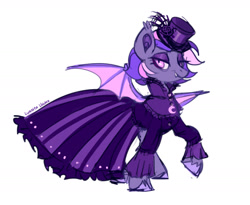 Size: 1948x1598 | Tagged: safe, artist:lunnita_pony, imported from derpibooru, oc, oc only, oc:midnight mist, bat pony, pony, clothes, female, signature, simple background, solo, white background