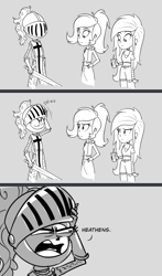 Size: 394x672 | Tagged: safe, artist:earth_pony_colds, imported from derpibooru, oc, oc:cherry bloom, oc:frosty shivers, oc:morning blast, equestria girls, armor, show accurate, sketch