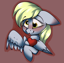 Size: 1706x1687 | Tagged: safe, artist:arume_lux, artist:luxsimx, imported from derpibooru, derpy hooves, pegasus, pony, blushing, blushing ears, cute, derpabetes, ear blush, female, floppy ears, smiling, solo, tongue out