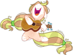 Size: 1582x1192 | Tagged: safe, artist:kurosawakuro, imported from derpibooru, oc, oc only, earth pony, pony, acoustic guitar, base used, coat markings, female, guitar, mare, musical instrument, simple background, socks (coat marking), socks (coat markings), solo, transparent background