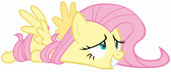 Size: 16500x7000 | Tagged: safe, artist:tardifice, imported from derpibooru, fluttershy, pegasus, pony, fake it 'til you make it, absurd resolution, long hair, sheepish grin, simple background, solo, tangled up, transparent background, vector