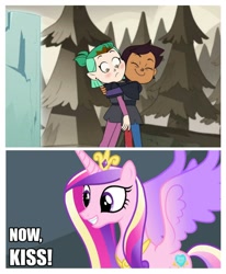 Size: 1275x1549 | Tagged: safe, imported from derpibooru, princess cadance, alicorn, human, pony, abomination track, amity blight, bard track, beast keeping track, canon ship, clothes, construction track, dyed hair, female, grin, healing track, heartwarming in hindsight, hug, humanoid, illusion track, lesbian, lumity, luz noceda, multiple track, non-mlp shipping, now kiss, oracle track, plant track, potions track, princess of shipping, school uniform, shipper on deck, shipping, shipping fuel, smiling, the owl house, witch
