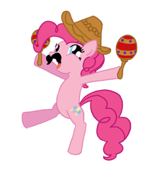 Size: 900x1012 | Tagged: dead source, safe, artist:nikkydash, imported from derpibooru, pinkie pie, earth pony, pony, bipedal, facial hair, fake moustache, fiesta, maracas, moustache, musical instrument, simple background, solo, sombrero, standing, standing on one leg, transparent background, vector