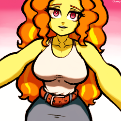 Size: 2240x2240 | Tagged: safe, artist:glomasy, imported from derpibooru, adagio dazzle, equestria girls, breasts, busty adagio dazzle, clothes, female, lidded eyes, looking at you, offscreen character, pov, solo