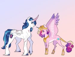 Size: 1300x975 | Tagged: safe, artist:rainydayjitters, imported from derpibooru, princess cadance, shining armor, pony, scar, size difference