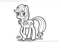 Size: 1287x1023 | Tagged: safe, artist:artistnjc, imported from derpibooru, applejack, earth pony, pony, where the apple lies, crossed hooves, freckles, monochrome, smiling, solo, teenage applejack, teenager