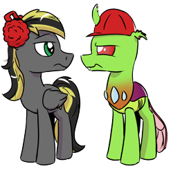 Size: 1200x1200 | Tagged: safe, artist:pony-berserker, imported from derpibooru, oc, oc only, oc:berzie, oc:midnight blaze, changedling, changeling, pegasus, pony, derpibooru community collaboration, 2021 community collab, berzie is not amused, earmuffs, hard hat, male, pegasus oc, ponysona, simple background, stallion, transparent background, unamused, wings