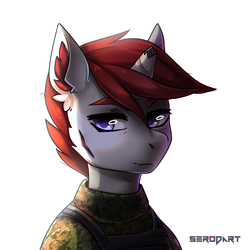 Size: 1300x1300 | Tagged: safe, artist:serodart, imported from derpibooru, oc, oc only, pony, unicorn, broken horn, bust, commission, horn, male, portrait, solo