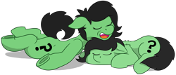 Size: 4032x1725 | Tagged: safe, artist:wispy tuft, imported from derpibooru, oc, oc:anon, oc:filly anon, earth pony, pony, comfy, female, filly, green, png, question mark, simple background, sleeping, snoring, transparent background
