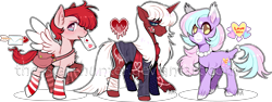 Size: 3181x1190 | Tagged: safe, artist:the-star-hunter, imported from derpibooru, oc, oc only, earth pony, pegasus, pony, unicorn, bag, bandage, clothes, earth pony oc, horn, jewelry, mailbag, mouth hold, necklace, pearl necklace, pegasus oc, simple background, socks, striped socks, transparent background, unicorn oc, wings